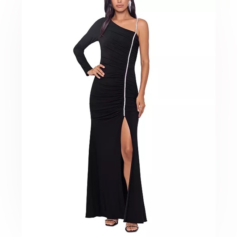 XSCAPE Rhinestone-Trim One-Shoulder Gown Sz 14‎